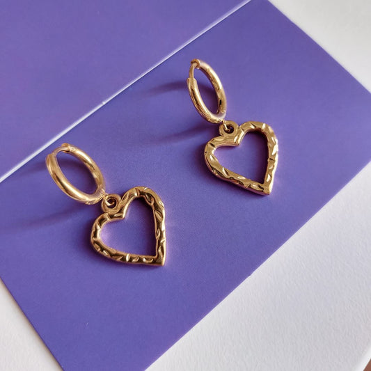 Earring hoops hammered hearts